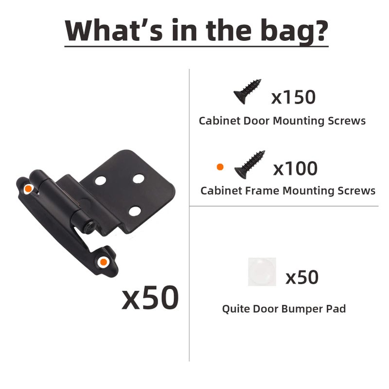 DecoBasics 3/8" Inset Cabinet Hinges Black (25 Pair -50 Pcs) Offset Self Closing Matte Black Cabinet Hinges for Kitchen Cabinets w/Bumpers & Upgraded Screws - Image 5